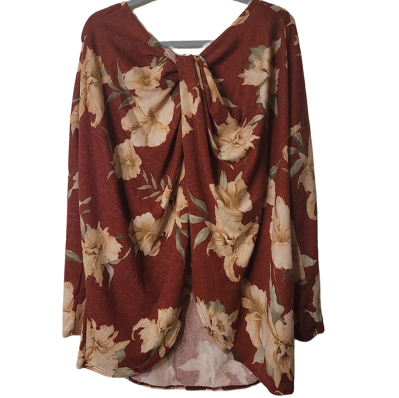 Floral Pullover Vented Back Sweater Size 1X Maroon - Picture 4 of 5